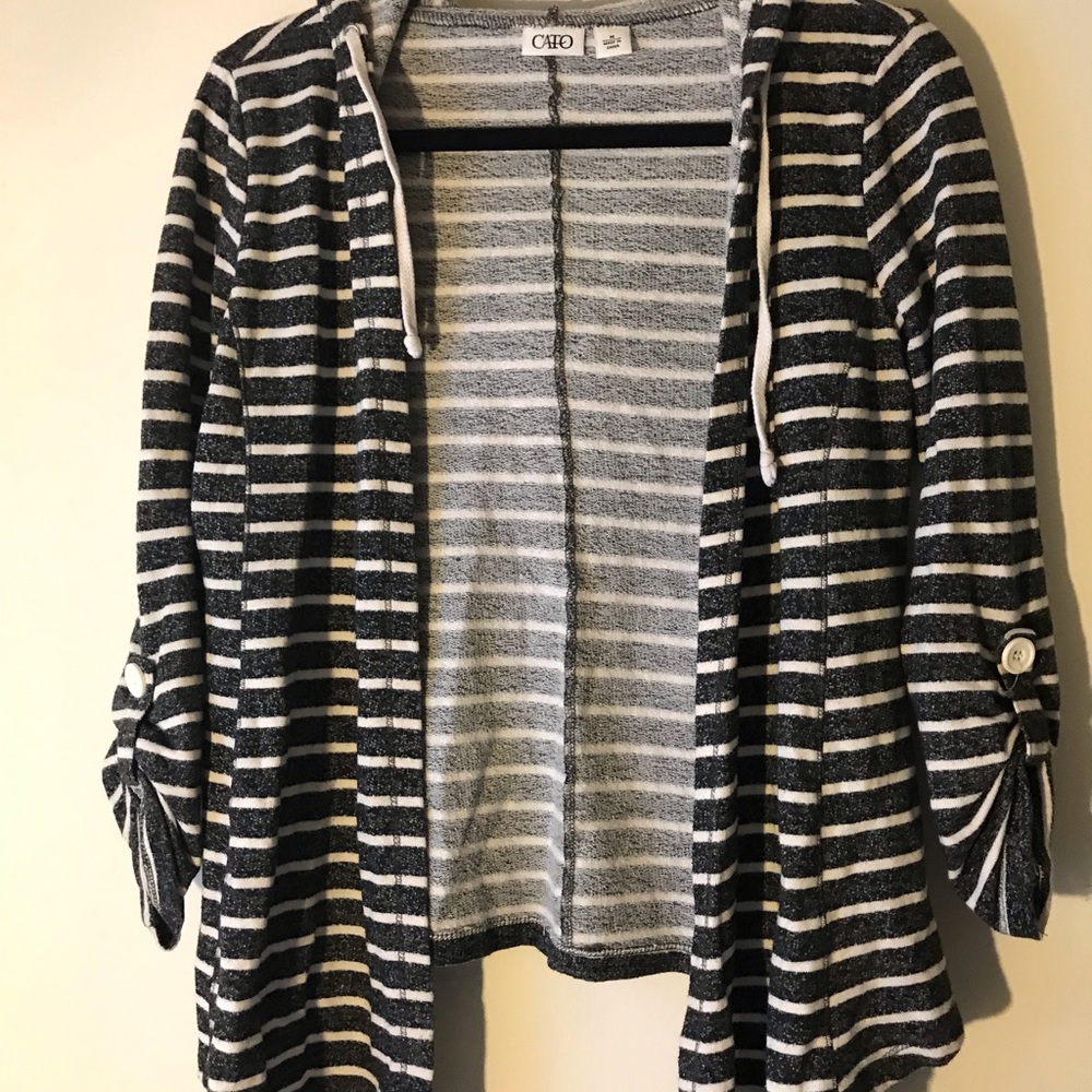 Grey and white Cato cardigan with hood!!
